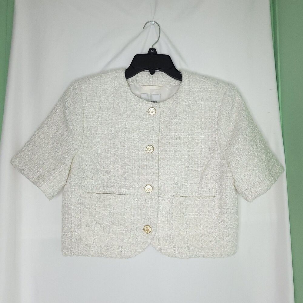 Abercrombie & Fitch Women’s Ivory Cropped Button Front Tweed Jacket MEDIUM (NWT)